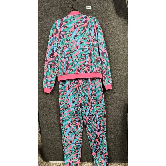 Sassy Jones Track Suit Womens Medium Pink Teal Tropical Jacket Joggers Set NEW - Picture 3 of 16